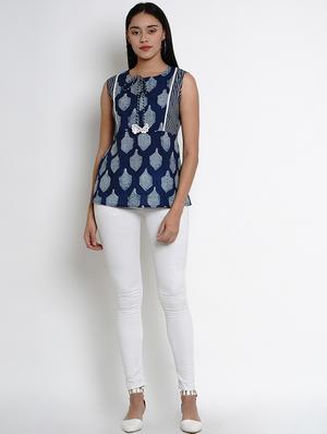 indigo print a-line tunic - 17095366 - Standard Image - 5