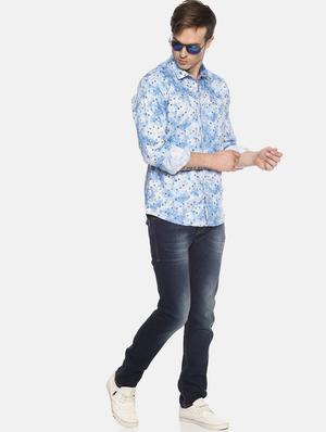 blue printed casual shirt - 17095407 - Standard Image - 4