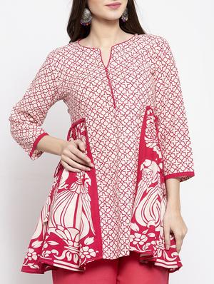 notch neck printed tunic - 17095461 - Standard Image - 4