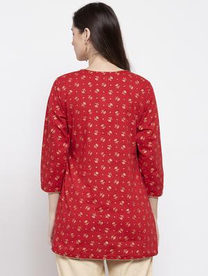 red gold print angrakha kurti - 17095462 - Standard Image - 3