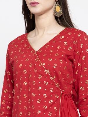 red gold print angrakha kurti - 17095462 - Standard Image - 6