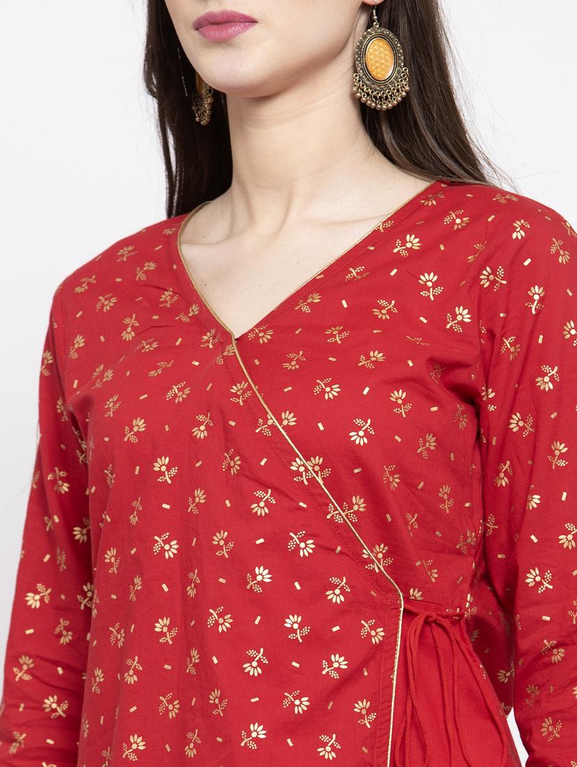 red gold print angrakha kurti - 17095462 - Zoom Image - 6