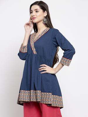 overlap neck flared kurti - 17095464 - Standard Image - 2