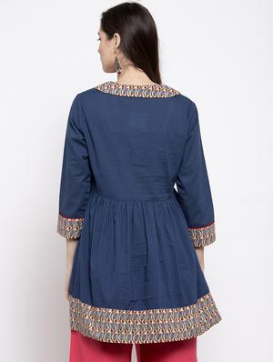 overlap neck flared kurti - 17095464 - Standard Image - 3