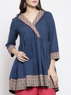 overlap neck flared kurti - 17095464 - Standard Image - 4