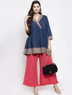 overlap neck flared kurti - 17095464 - Standard Image - 5