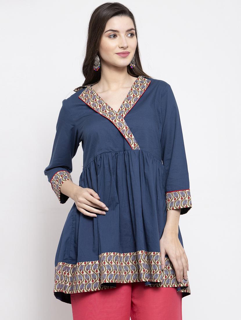 overlap neck flared kurti - 17095464 - Zoom Image - 1