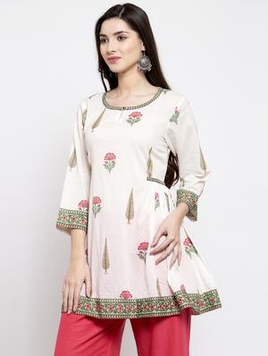 white cotton flared kurti - 17095465 - Standard Image - 2