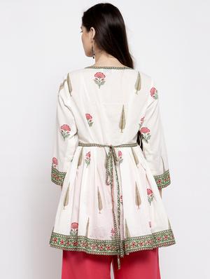 white cotton flared kurti - 17095465 - Standard Image - 3