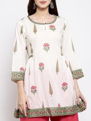 white cotton flared kurti - 17095465 - Standard Image - 4