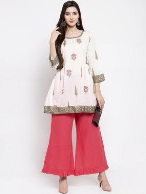 white cotton flared kurti - 17095465 - Standard Image - 5