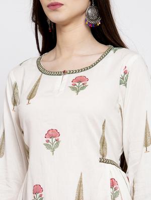white cotton flared kurti - 17095465 - Standard Image - 6