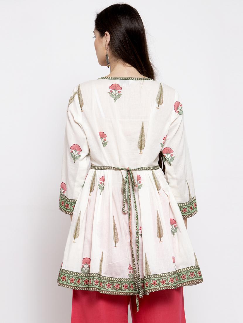 white cotton flared kurti - 17095465 - Zoom Image - 3