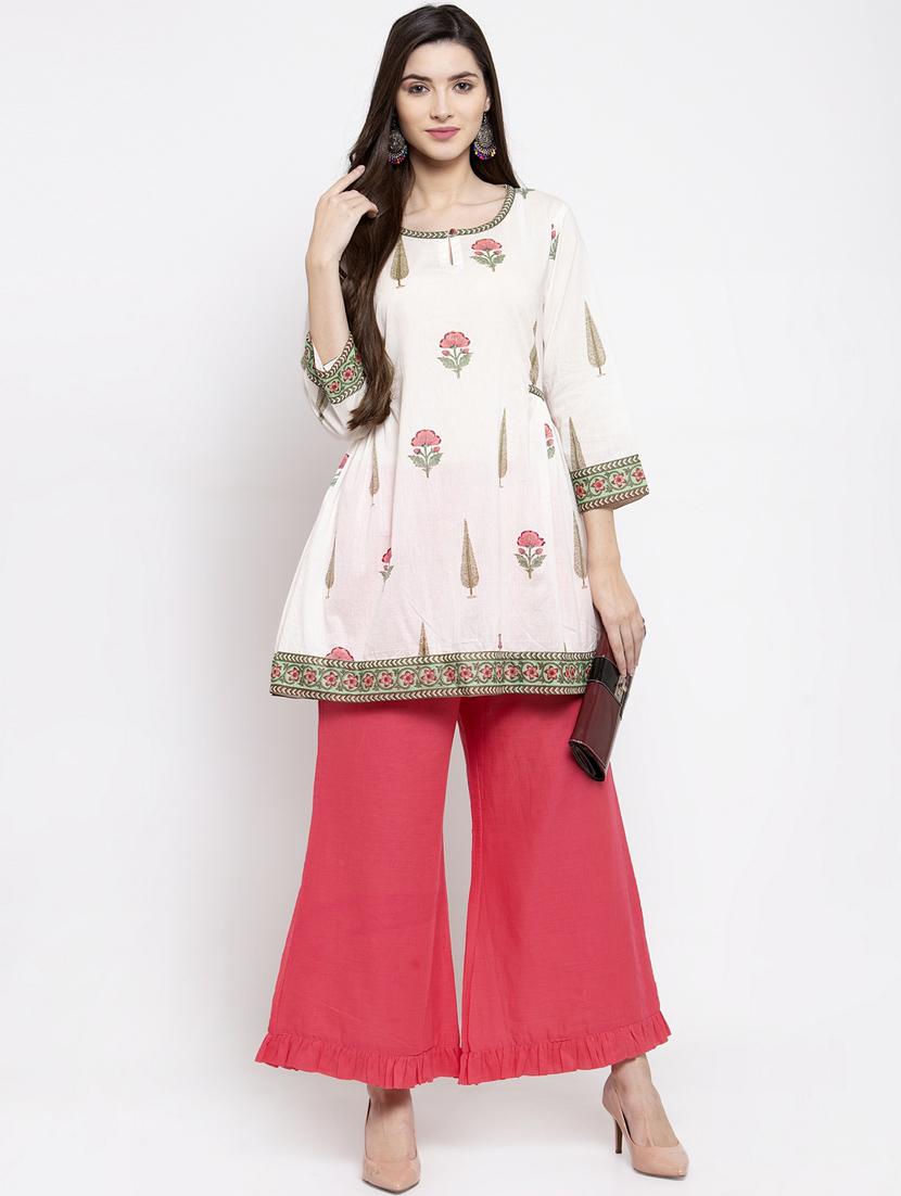 white cotton flared kurti - 17095465 - Zoom Image - 5