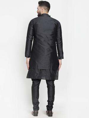 black jacquard silk blend sherwani set - 17095475 - Standard Image - 4