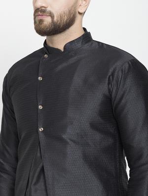 black jacquard silk blend sherwani set - 17095475 - Standard Image - 5