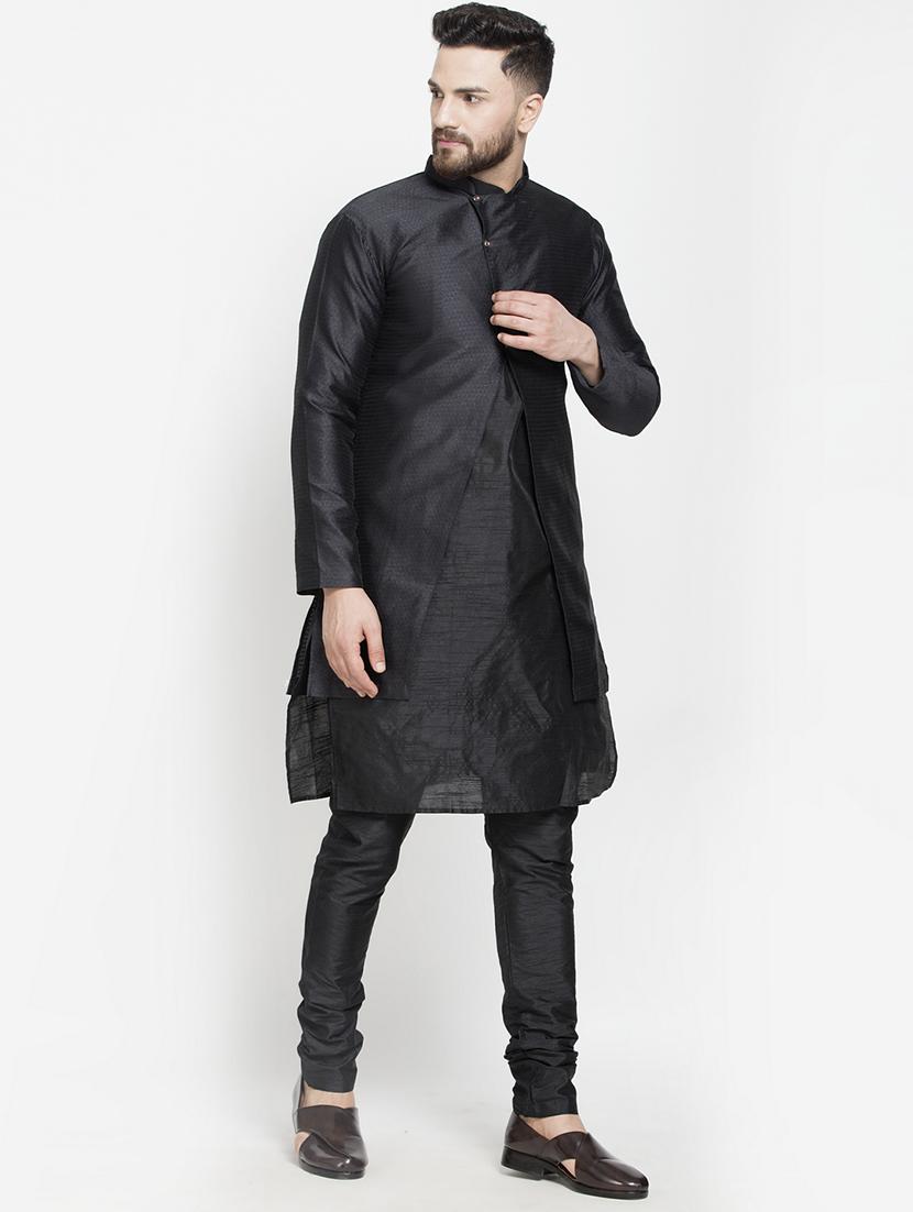 black jacquard silk blend sherwani set - 17095475 - Zoom Image - 2