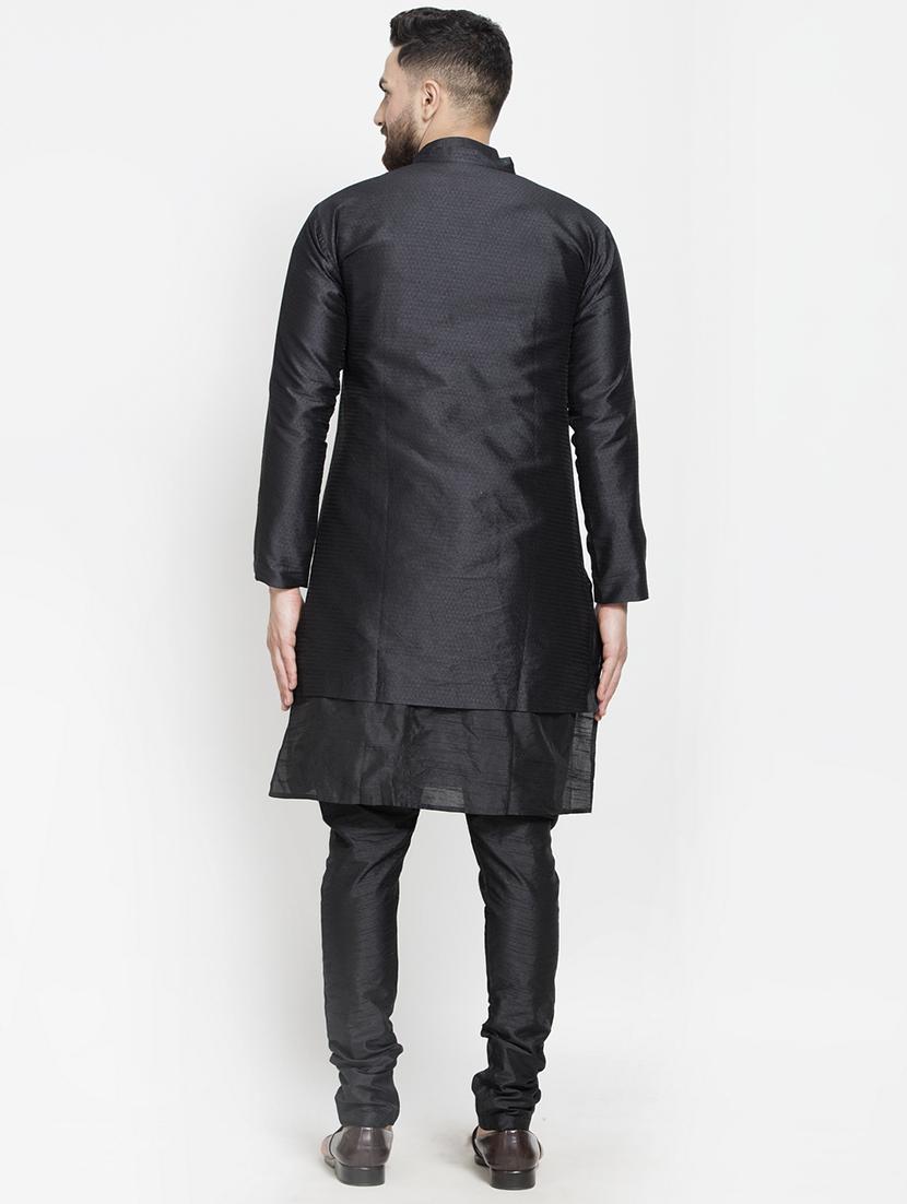black jacquard silk blend sherwani set - 17095475 - Zoom Image - 4