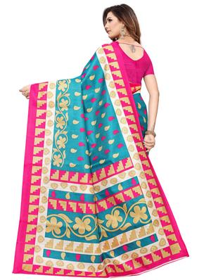 blue khadi plain saree with blouse - 17095859 - Standard Image - 2