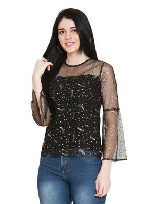 gold print bell sleeves top - 17096132 - Standard Image - 2