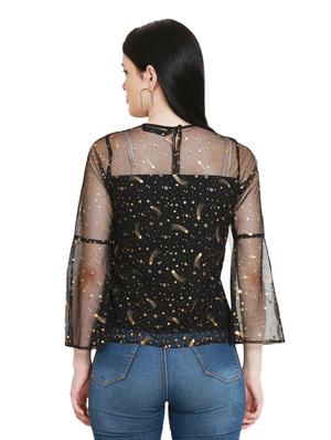 gold print bell sleeves top - 17096132 - Standard Image - 3
