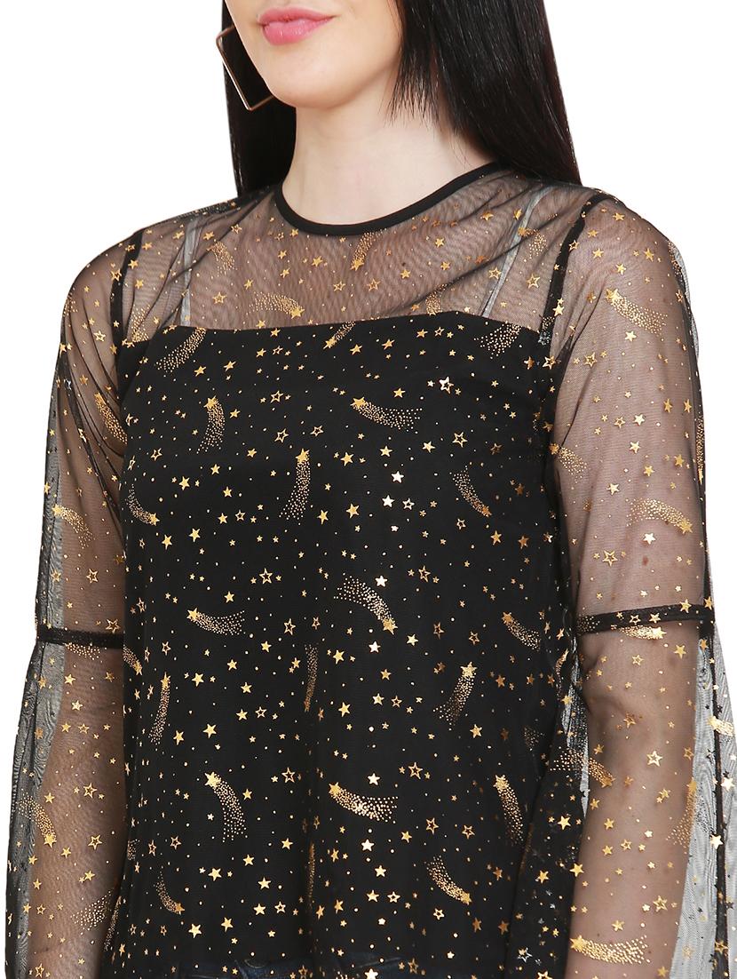 gold print bell sleeves top - 17096132 - Zoom Image - 5