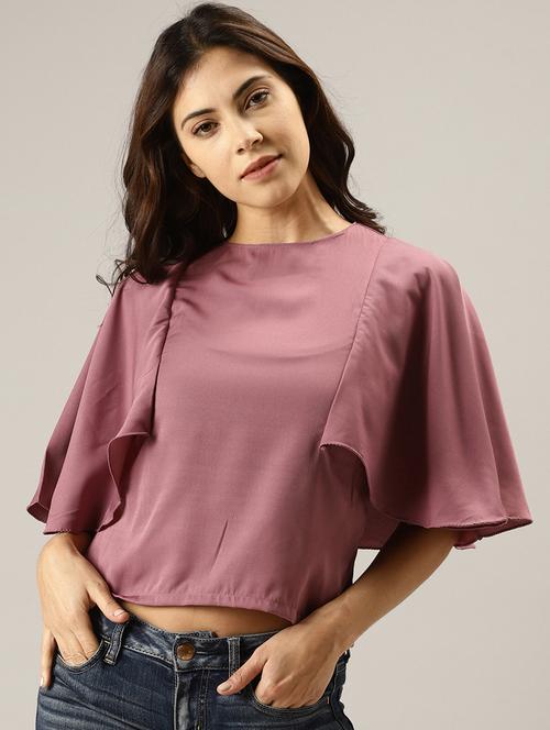 cape style sleeves solid top - 17096318 - Standard Image - 1