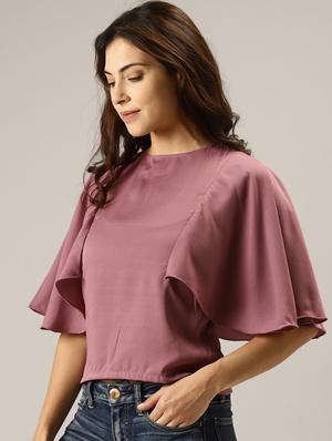 cape style sleeves solid top - 17096318 - Standard Image - 2