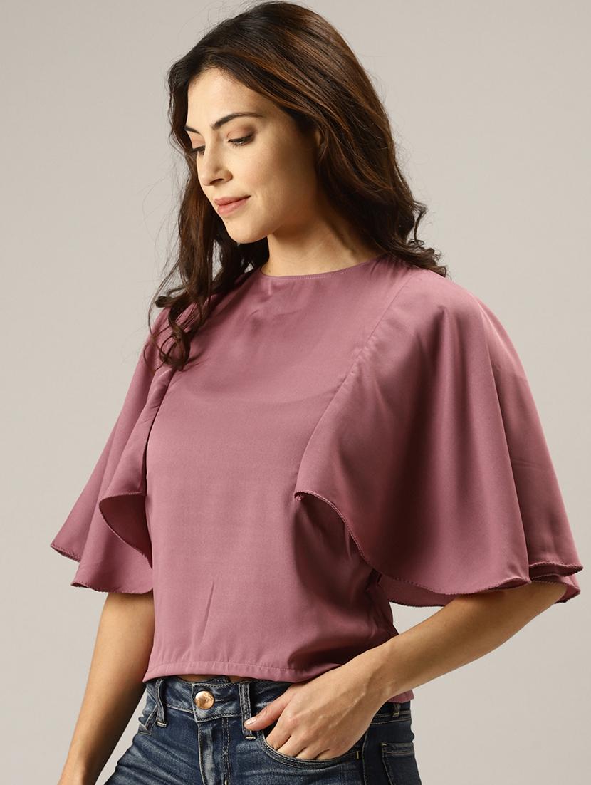 cape style sleeves solid top - 17096318 - Zoom Image - 2