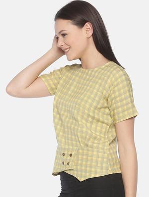 button detail checkered top - 17096329 - Standard Image - 2
