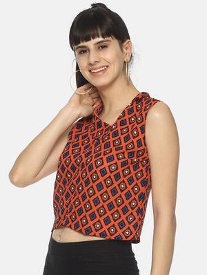 asymmetric neck printed crop top - 17096332 - Standard Image - 2