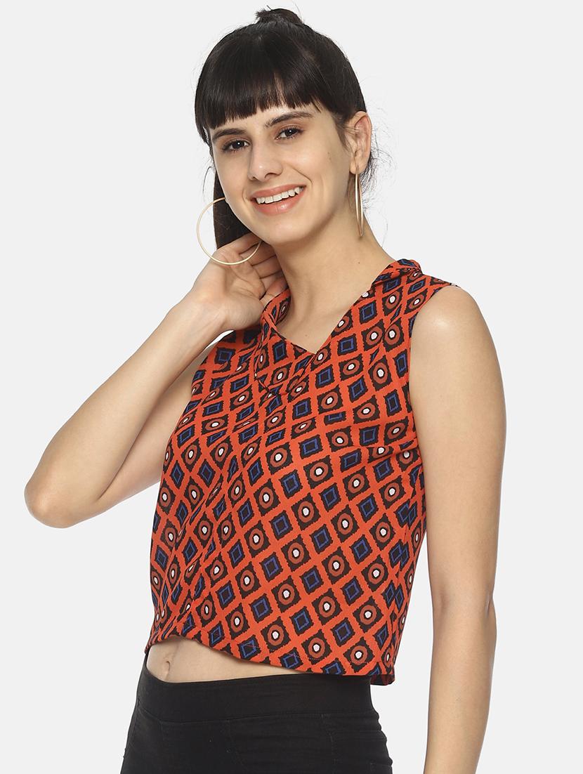asymmetric neck printed crop top - 17096332 - Zoom Image - 2