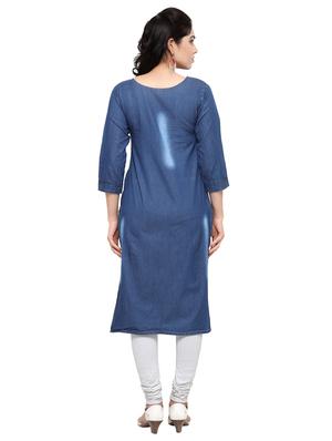 denim straight kurta - 17097783 - Standard Image - 3
