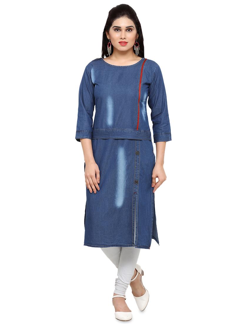 denim straight kurta - 17097783 - Zoom Image - 1