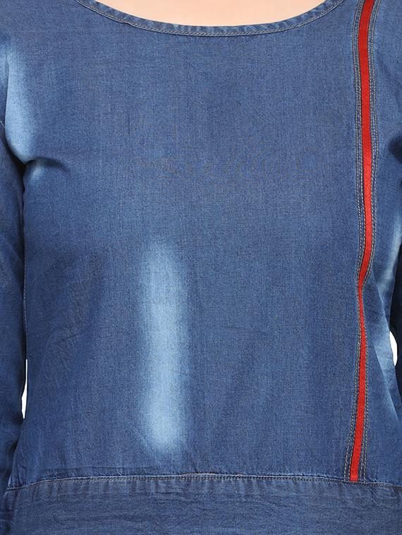 denim straight kurta - 17097783 - Zoom Image - 4