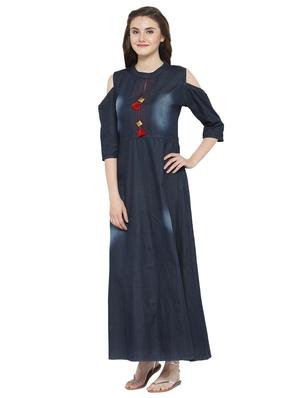 solid denim a-line kurta - 17097790 - Standard Image - 2