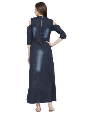solid denim a-line kurta - 17097790 - Standard Image - 3