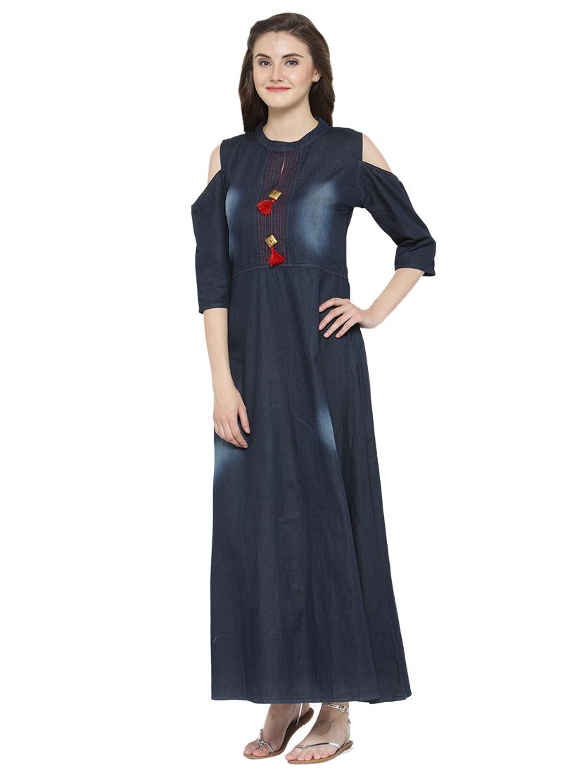 solid denim a-line kurta - 17097790 - Zoom Image - 2