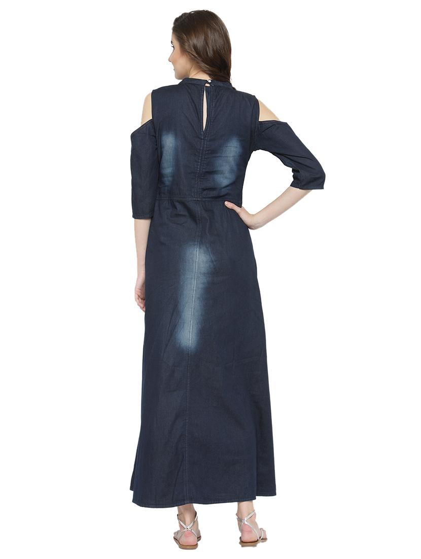 solid denim a-line kurta - 17097790 - Zoom Image - 3