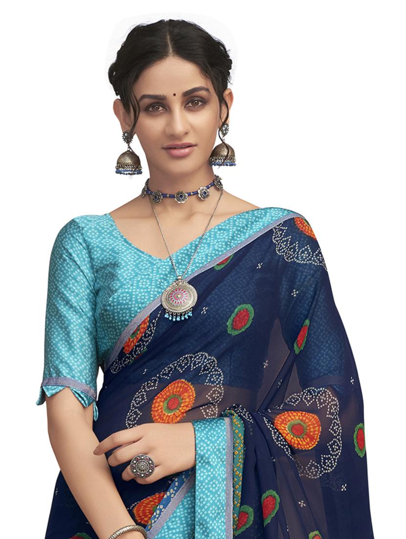 bandhani printed saree with blouse - 17097838 - Zoom Image - 2