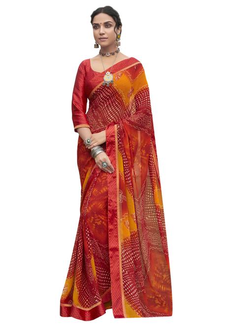 bandhani printed saree with blouse - 17097841 - Standard Image - 1