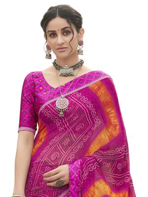 bandhani printed saree with blouse - 17097842 - Standard Image - 2