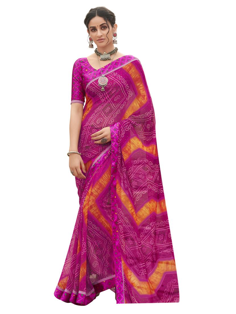 bandhani printed saree with blouse - 17097842 - Zoom Image - 1