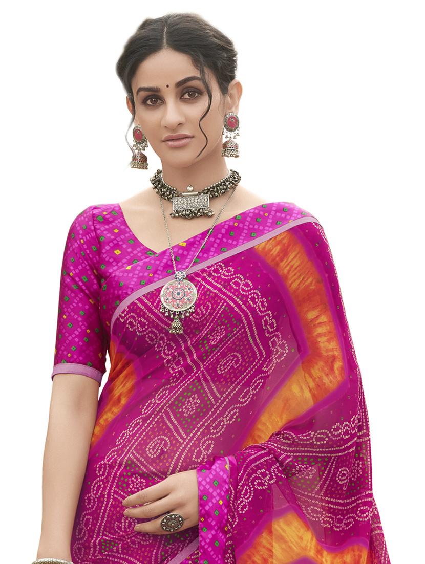 bandhani printed saree with blouse - 17097842 - Zoom Image - 2