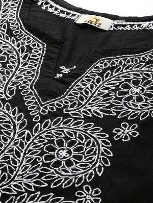 ada hand embroidered black pure cambric cotton lucknow chikankari kurta - 17098973 - Standard Image - 4