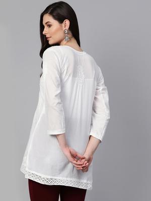 ada hand-embroidered white chikankari a-line kurti - 17098984 - Standard Image - 3