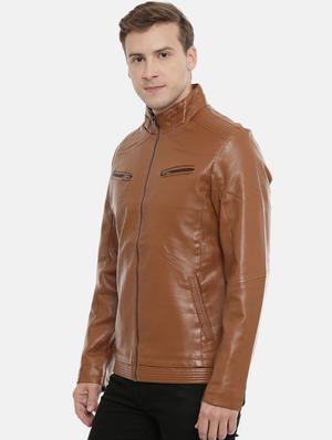 brown solid pu biker jacket - 17099004 - Standard Image - 2