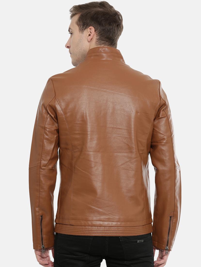 brown solid pu biker jacket - 17099004 - Zoom Image - 3