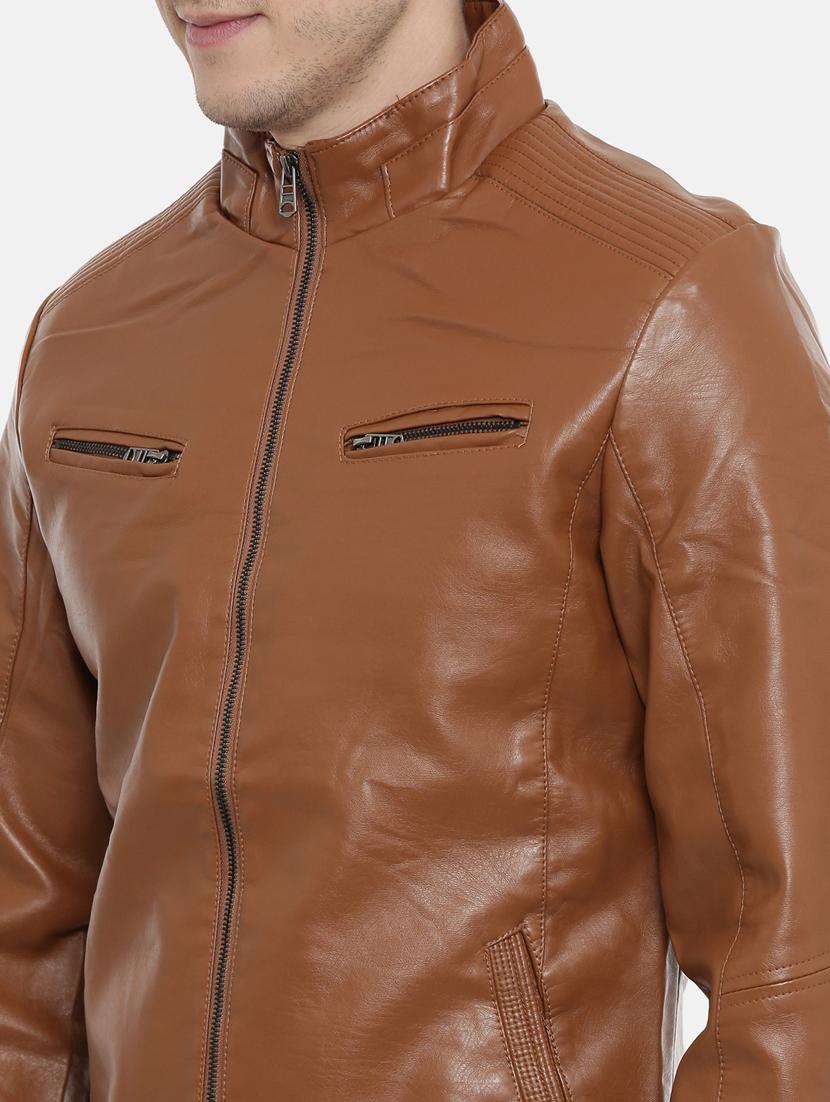 brown solid pu biker jacket - 17099004 - Zoom Image - 5