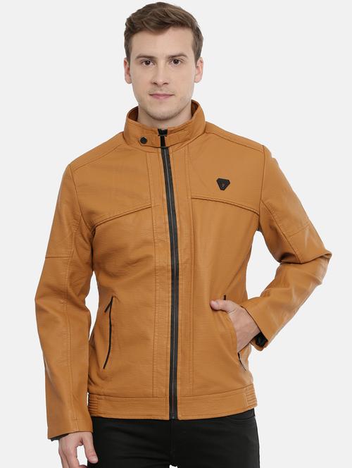 beige solid pu biker jacket - 17099015 - Standard Image - 1